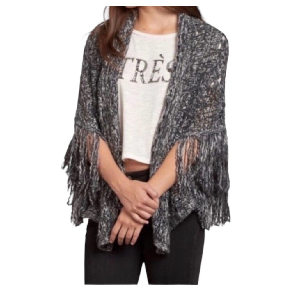 New Abercrombie Fitch Sweater Womens Wool One Size Open Front Knit Fringe Gray